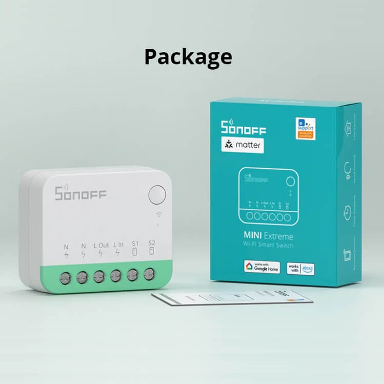 Interruptor Inteligente Sonoff MINI Extreme MINIR4M contenido en la caja